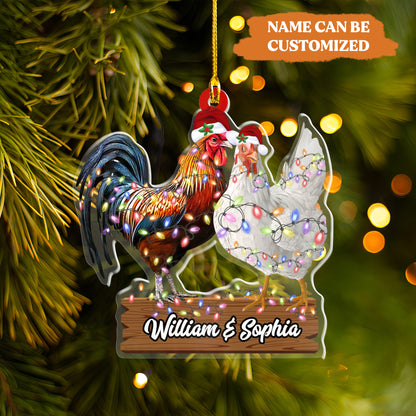 Petthouse | Personalized Chicken Couple Christmas Ornament For Husband And Wife, Chicken Shaped Ornament