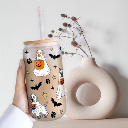 Petthouse | Ghost Dog Halloween Glass Cup, Halloween Dog Ghost Boo Spooky Vibes Cup, Halloween Gift