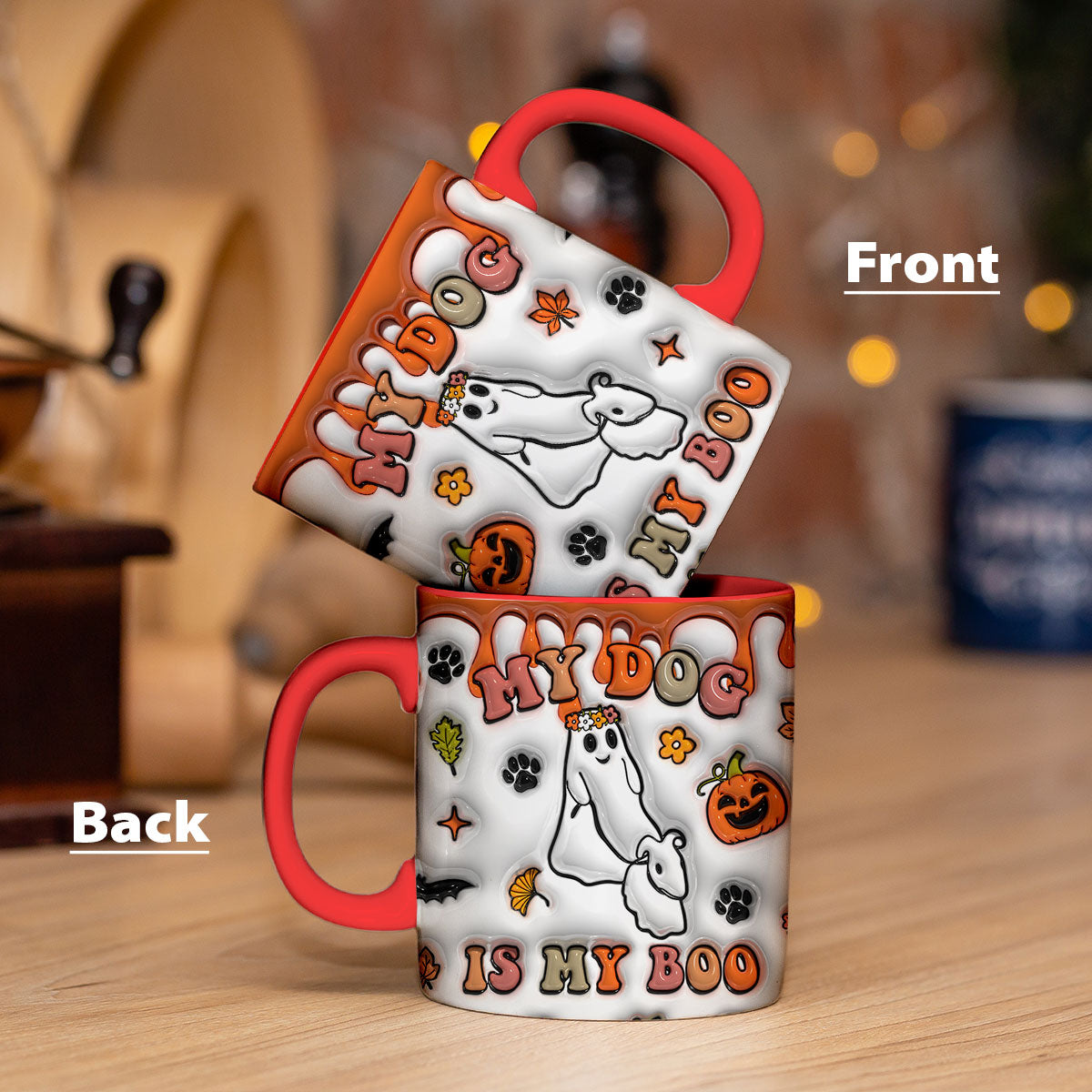 Petthouse | My Dog Is My Boo Mug, Ghost Dog Walking Inflated 3d Mug, Halloween Ghost Spooky Vibes