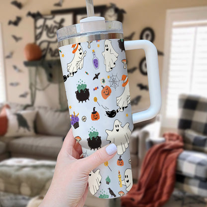 Petthouse | Ghost Halloween Retro Tumbler 40oz Tumbler, With Handle And Straw, Retro Ghosts, Spooky Season