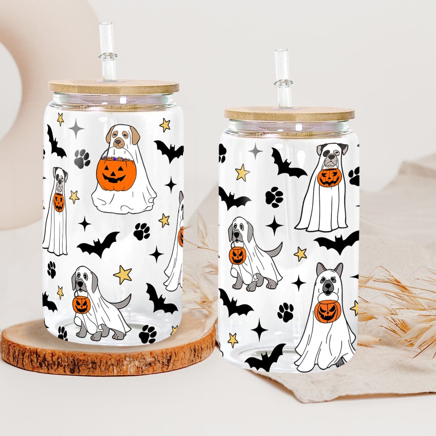 Petthouse | Ghost Dog Halloween Glass Cup, Halloween Dog Ghost Boo Spooky Vibes Cup, Halloween Gift