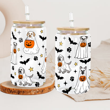 Petthouse | Ghost Dog Halloween Glass Cup, Halloween Dog Ghost Boo Spooky Vibes Cup, Halloween Gift