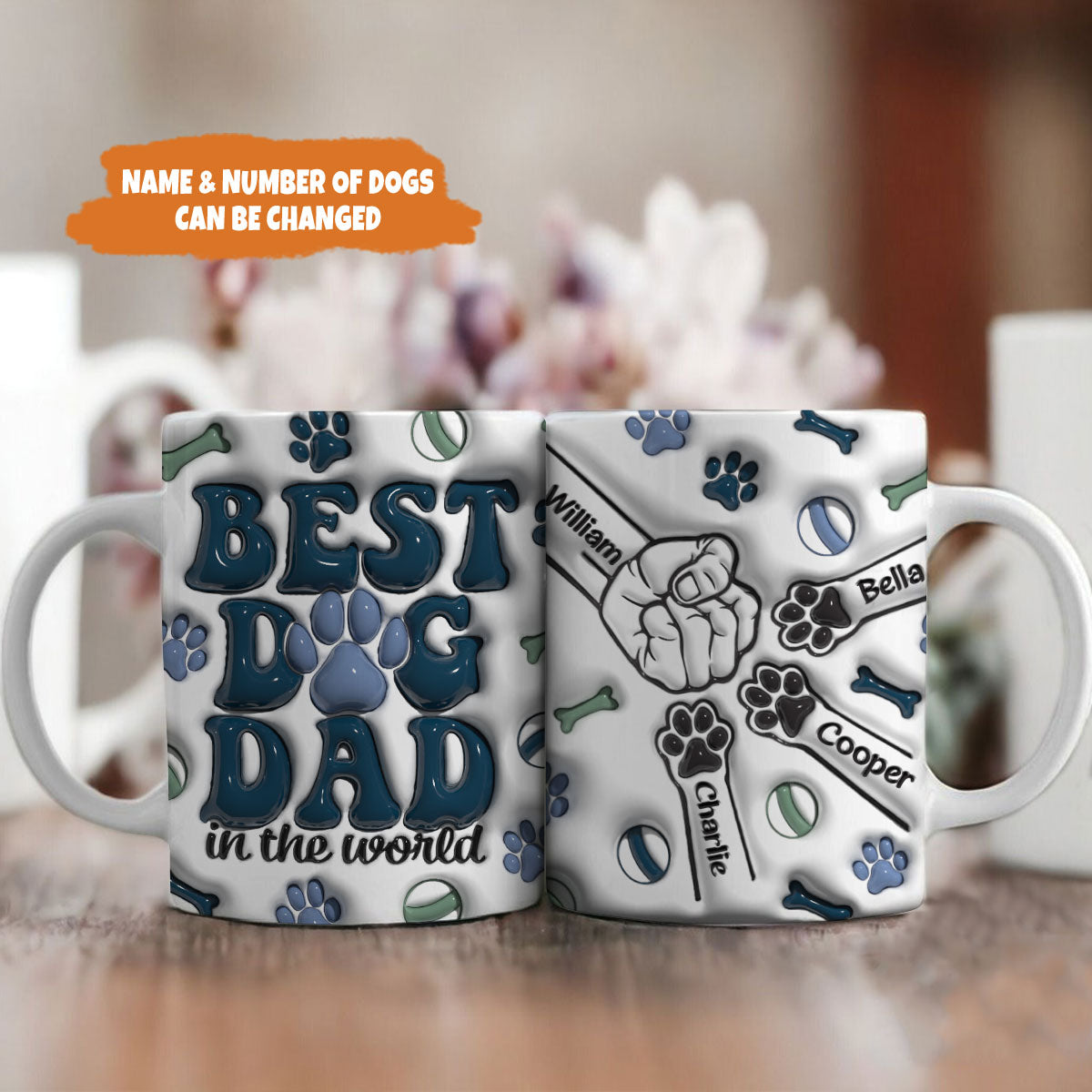 Petthouse | Custom Best Dog Dad In The World Dog 3d Inflated Effect Printed Mug, Gift Pet Owners