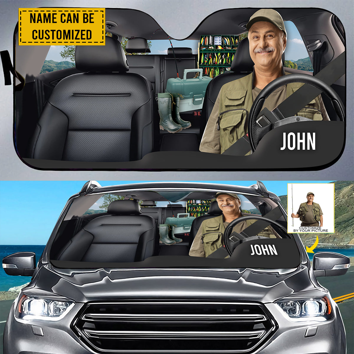 Petthouse | Customize Windshield Sun Shade Fisherman Go Fishing Front Window Sun Visor Folding