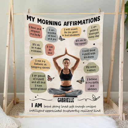 Petthouse | Customized Morning Affirmations On Blanket, Yoga Lover Blanket Warm From Bestie, I Love And Respect My Body