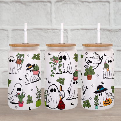 Petthouse | Ghost Plant Halloween Glass Can, Ghost Plant Glass Can, Ghost Plant Coffee Glass