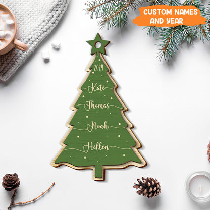 Petthouse | Personalized Family Christmas Tree Ornament, Wooden Ornament With Family Names, 2024 Ornaments