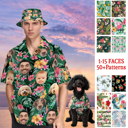 Petthouse | Custom Face Tropical Flower Hawaiian Shirt, Summer Flower Shirt, Gift For Family