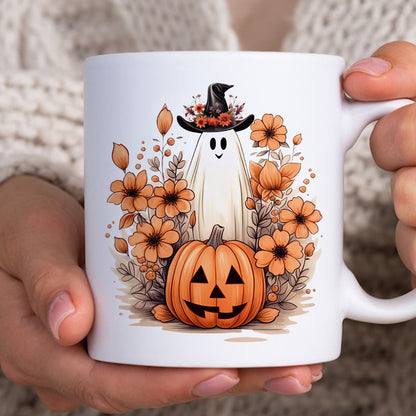 Petthouse | Cute Ghost Pumpkin T-shirt, Fall Autumn Halloween, Floral Ghost Pumpkin, Halloween Shirt