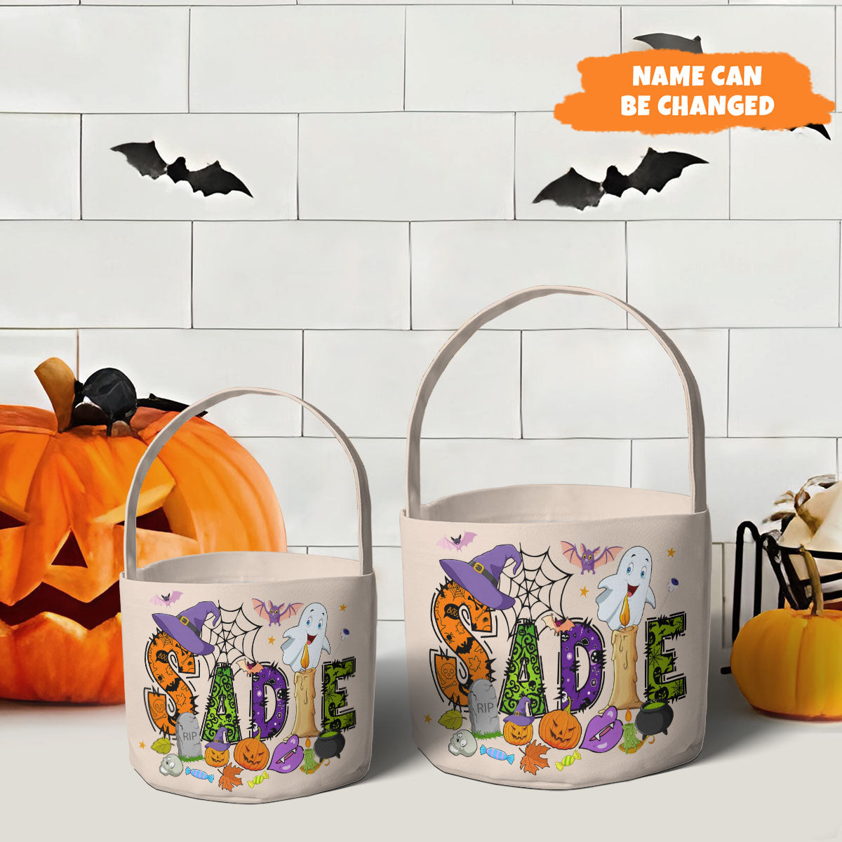 Petthouse | Personalized Name Halloween Basket, Treat Bags For Kids Basket, Trick Or Treat Bag