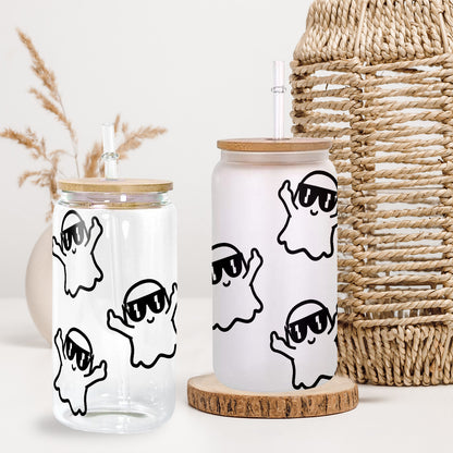 Petthouse | Middle Finger Ghost Halloween Can Glass, Iced Coffee, Coffee Cup, Smoothie Cup, Cute Ghost