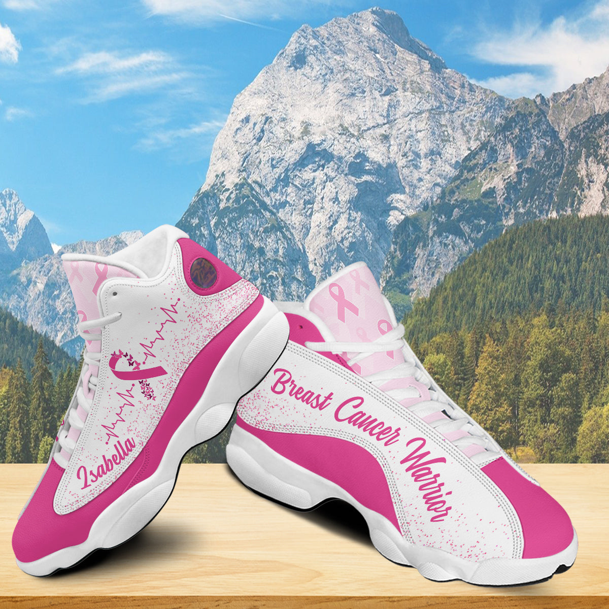 Petthouse | Personalized Name Breast Cancer Awareness Shoes, Breast Cancer Warrior, Pink Ribbon Basketball Shoes, Breast Cancer Gifts