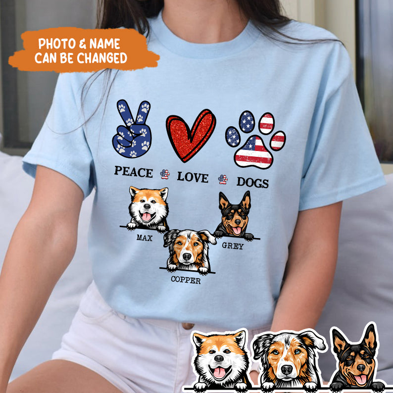 Petthouse | Custom Dog Peace Love Dogs Shirt, 4th Of July, Gift Dog Lovers, Independence Day