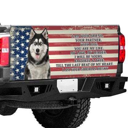 Petthouse | Tailgate Vinyl Wrap American Flag I Am Your Siberian Husky Dog Tailgate Wrap Truck