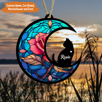 Petthouse | Custoomized Monthflower Pet Memorial Suncatcher, Loss Of Pet Sympathy, Cat Windows Hangings