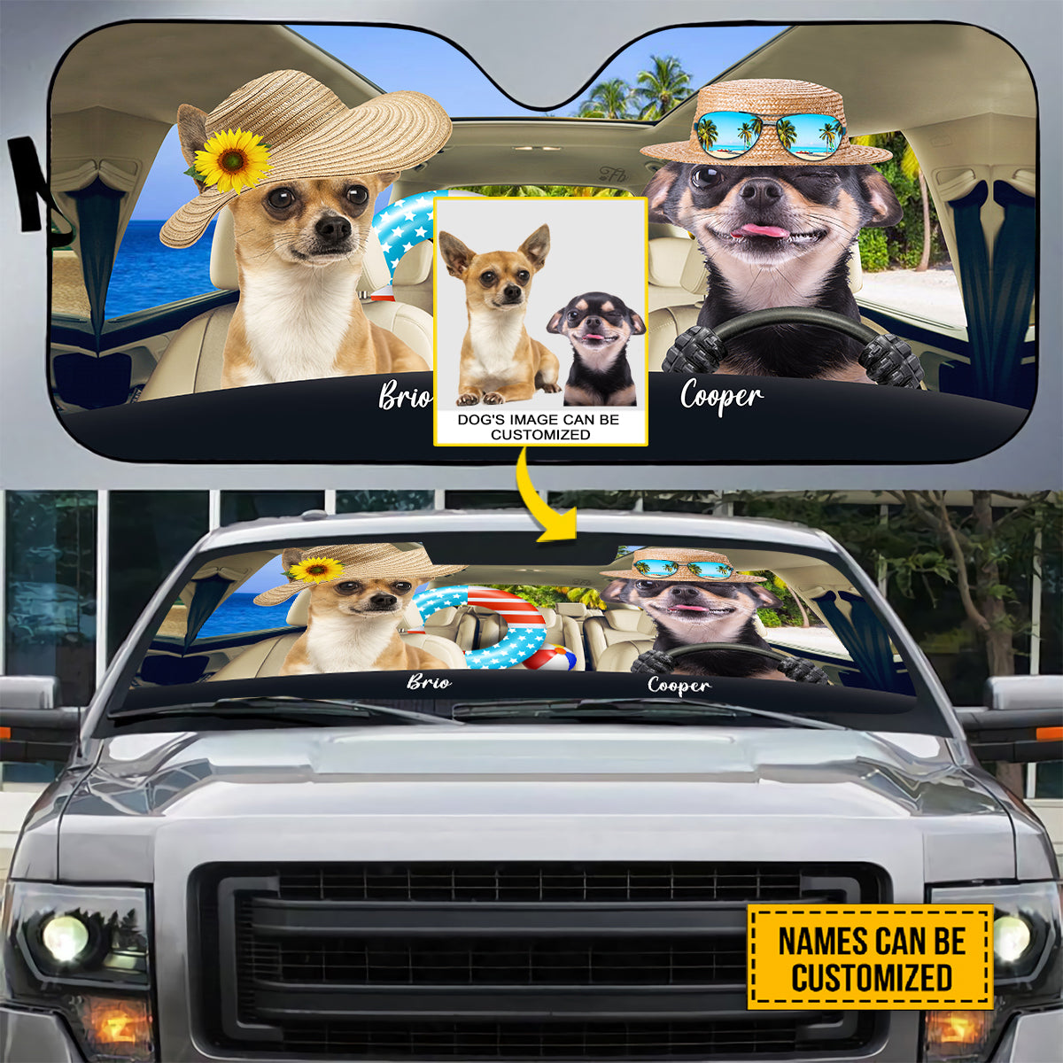 Petthouse | Chihuahua Summer Driving Car Sun Shade Windshield Dog Sunshade Customized Photo Sunshades For Car