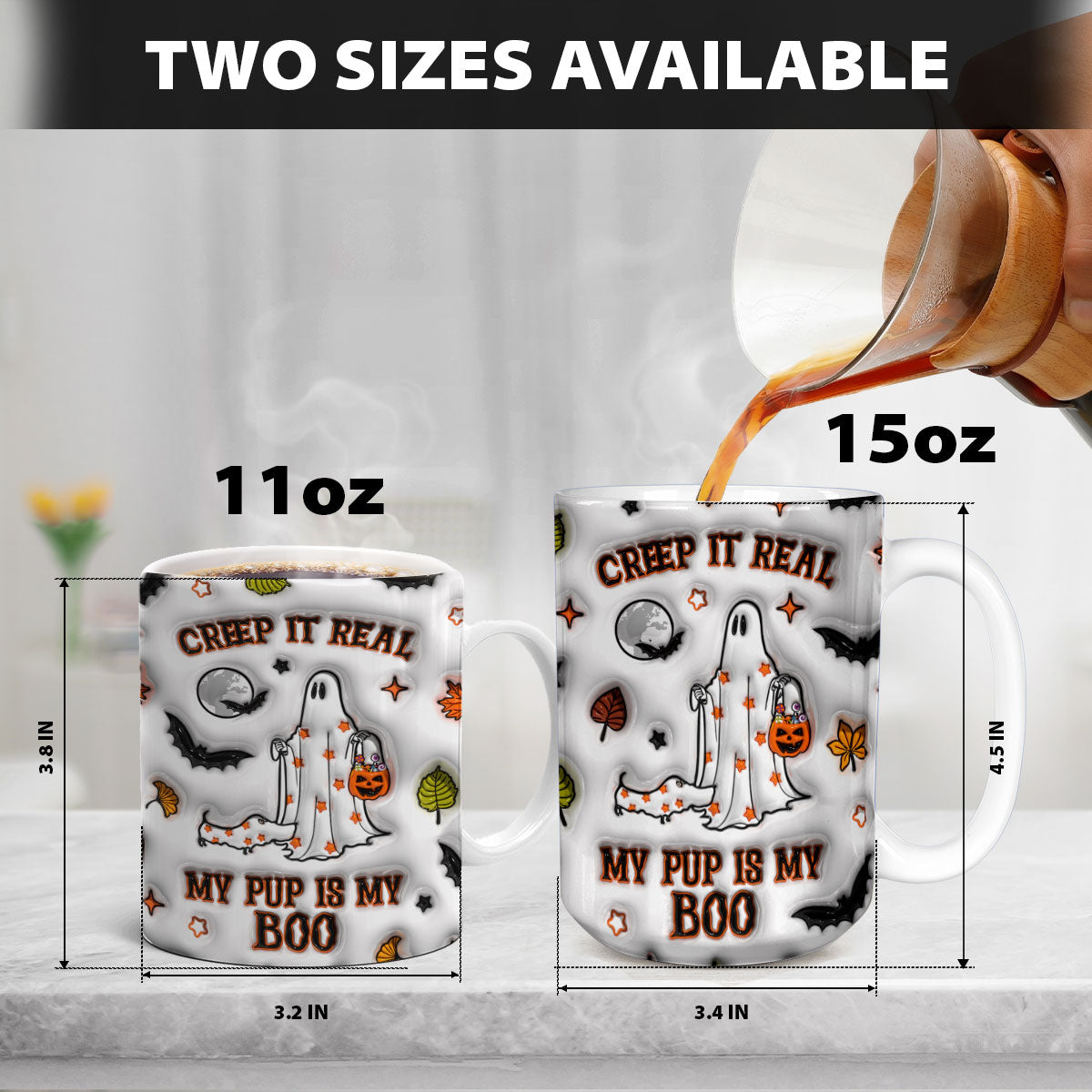 Petthouse | Halloween Ghost Walking Dog Mug, Creep It Real 3d Inflated Effect Printed Mug, Spooky Vibes