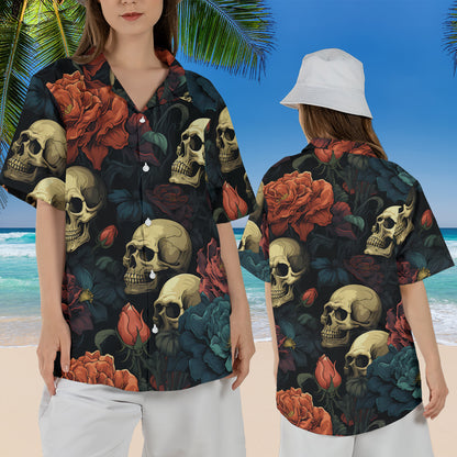 Petthouse | Skull Floral Hawaiian Shirt, Skull Summer, Skull Skeleton Tropical Floral For Beach Gift