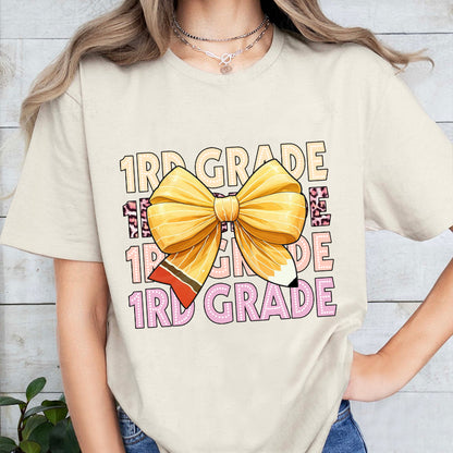 Petthouse | Customized Grade Shirt For Teacher, Back To School Pencil Coquette Bow Shirt