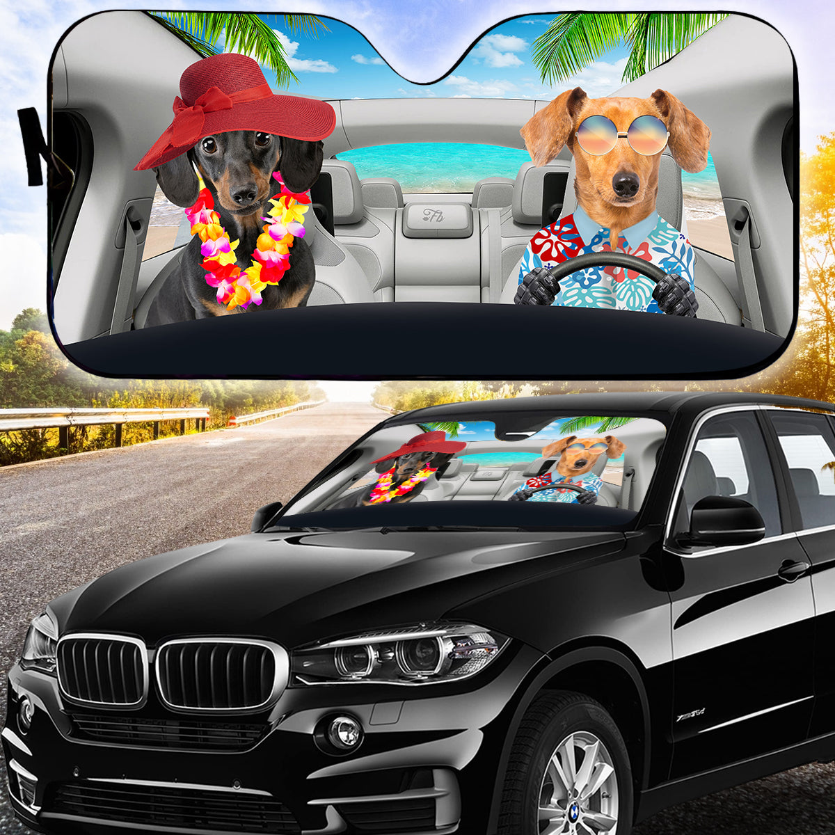 Petthouse | Dog Sunshade Dachshund Hawaii Summer Car Sunshade Windshield Sun Shade Sun Visor