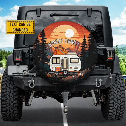 Petthouse | Customized Text Sunset Mountains River Landscape Camping Truck Spare Tire Cover Happy Camper Car Accessory