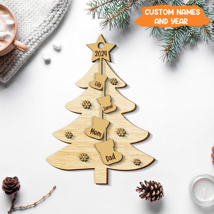 Petthouse | Personalized Family Christmas Tree Ornament 2024, Wooden Ornament With Family Names