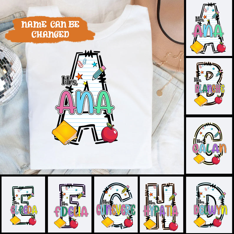 Petthouse | Custom Alphabet Teacher Shirt, Cartoon Back To School Shirt, Apple Pencil Shirt