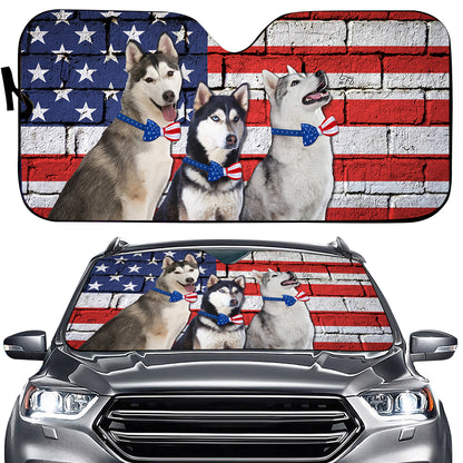 Petthouse | Dog Sunshade American Patriot Windshield Sun Shade Siberian Husky American Flag Car Sun Shade