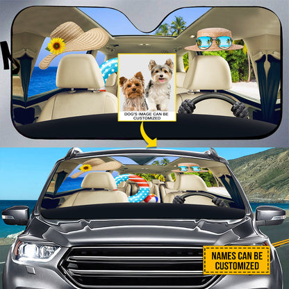 Petthouse | Yorkshire Terrier Beach Trip Car Sun Shade Windshield Customized Photo Dog Sunshade Sun Visor