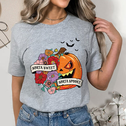 Petthhouse | Sorta Sweet Sorta Spooky Halloween Shirt, Halloween Wildflower Floral Pumpkin Shirt