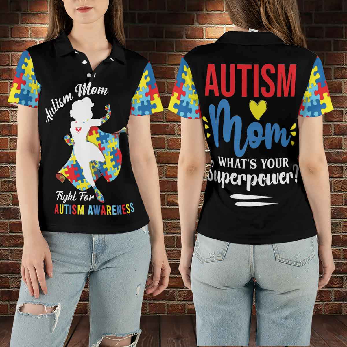 Petthouse | Autism Mom Superhero Polo Shirt Autism Awareness Polo Style Shirt Autism Support Tennis Shirt Autism