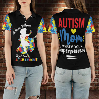 Petthouse | Autism Mom Superhero Polo Shirt Autism Awareness Polo Style Shirt Autism Support Tennis Shirt Autism