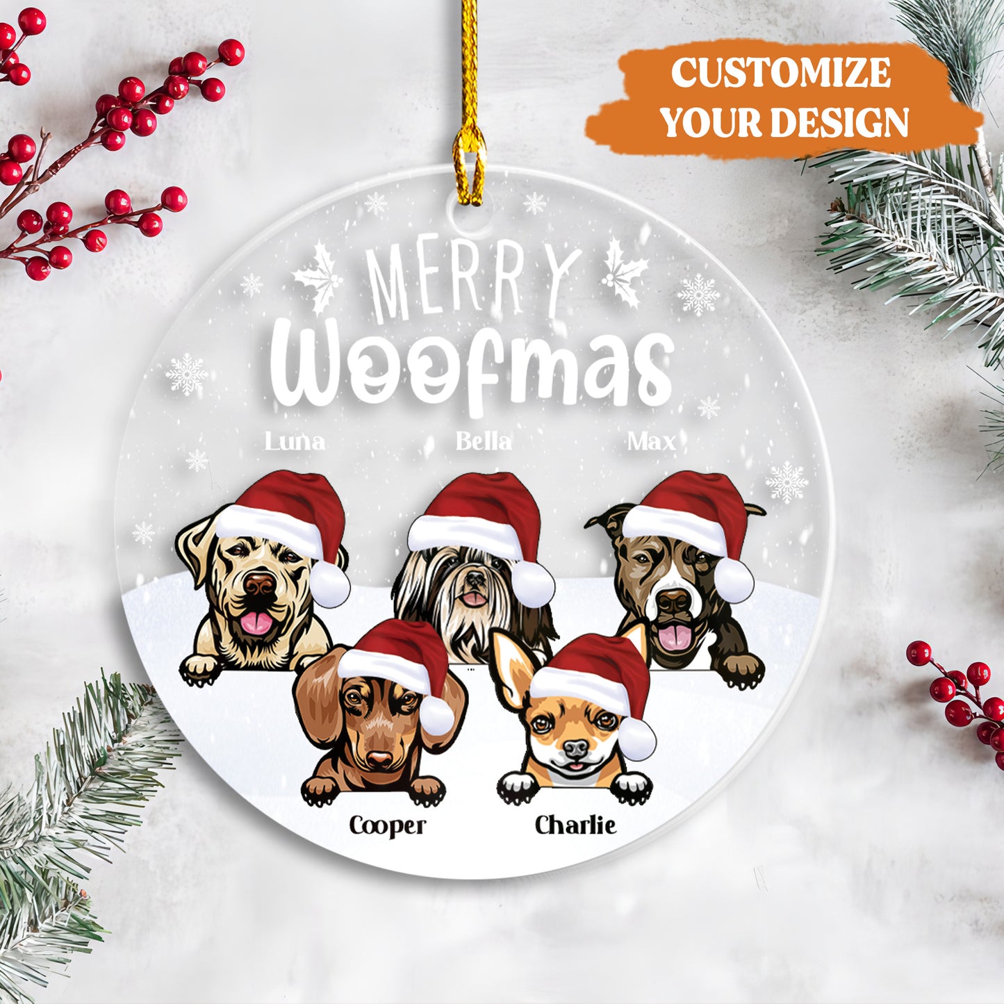 Petthouse | Personalized Dog Christmas Ornament, Merry Woofmas, Dog Breed Ornament, Dog Lover Gift