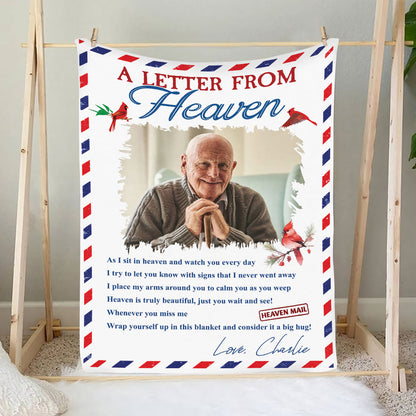 Petthouse | Customized Photo A Letter From Heaven Wrap Yourself Up Soft Blanket, Loss Of Dad Gift For Family