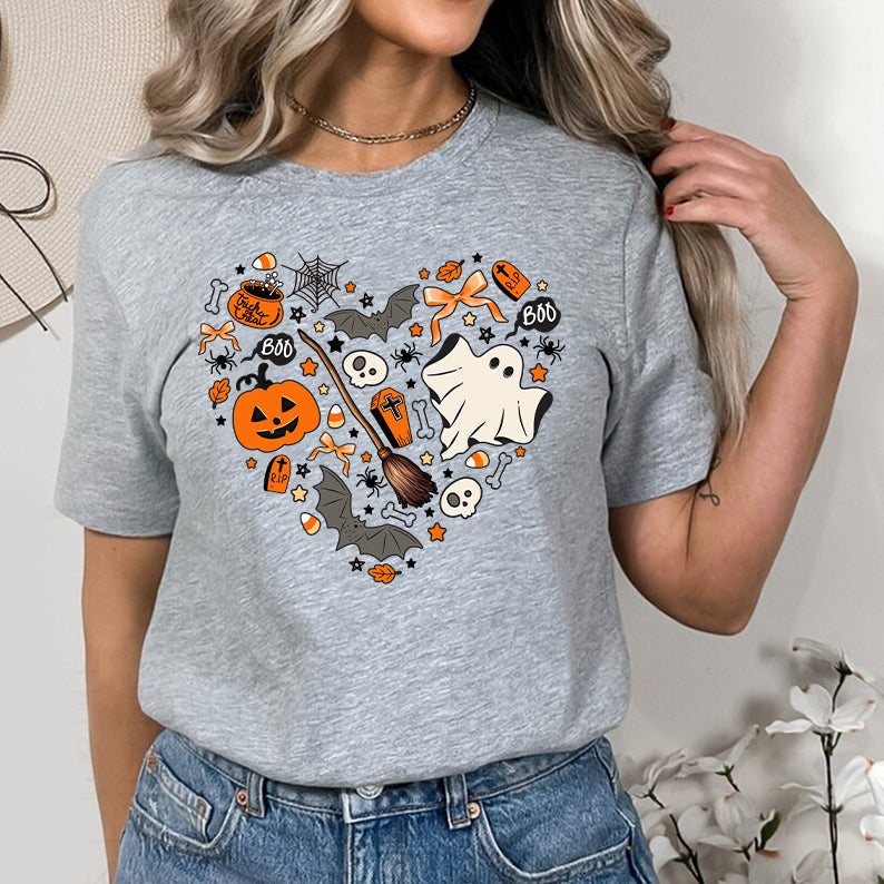 Petthouse | Cute Halloween Tshirt, Halloween Doodles Hearth Shirt Gift For Halloween Moms Shirt