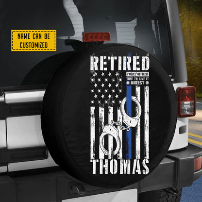 Petthouse | Customized Name Retired Police Officer Us Flag Cuffs Spare Tire Cover Police Pride Car Accessory