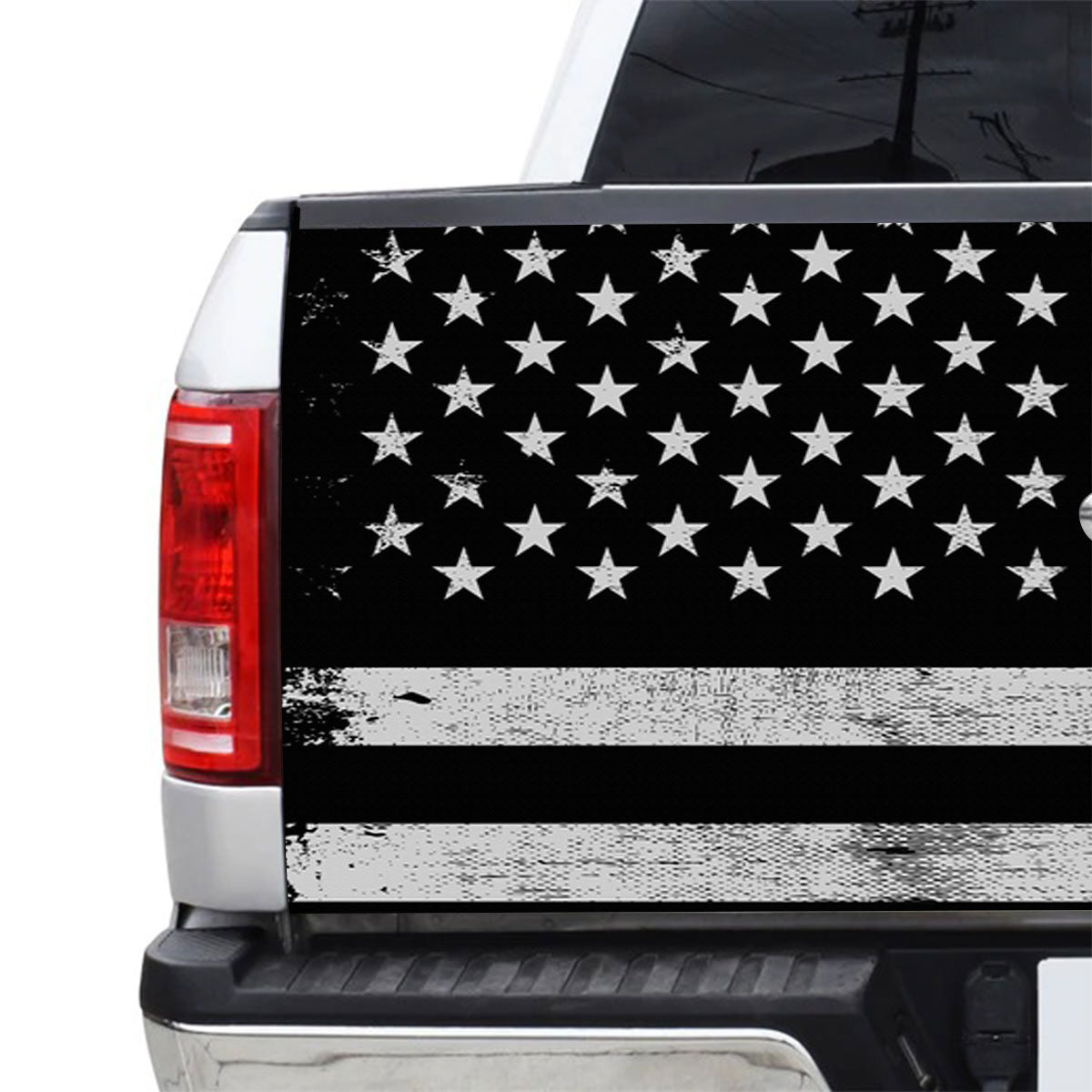 Petthouse | American Flag Black And White Tailgate Wrap Vinyl Graphic Decal Sticker For Trucks American Flag Distressed