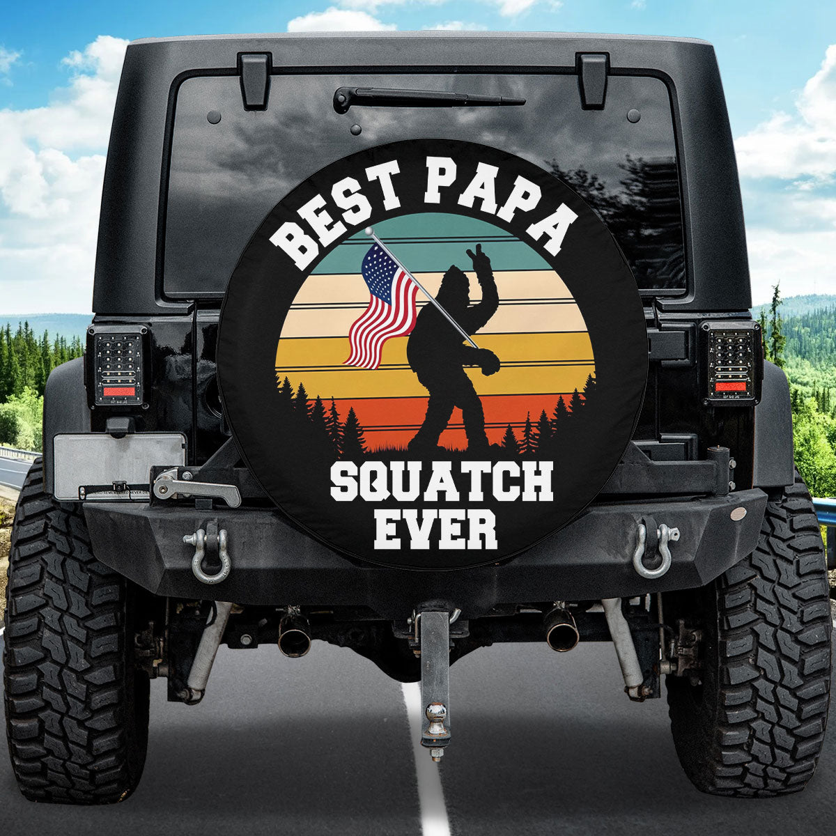 Petthouse | Best Papa Squatch Ever Tire Protector American Flag Car Tire Cover For Father S Day