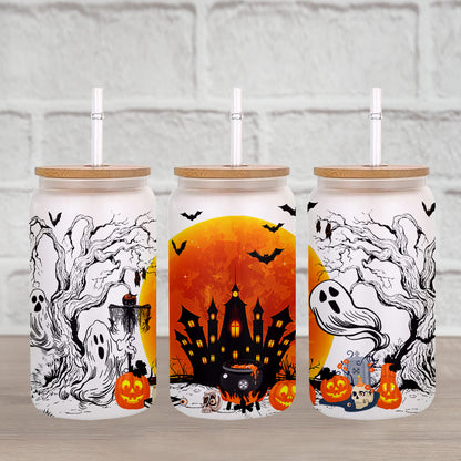 Petthouse | Halloween At The Witches Forest Vintage Glass Can, Halloween Spooky Vibes, Iced Coffee Cup