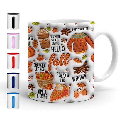 Petthouse | Hello Fall, Fall 3d Inflated Effect Mug, Pumpkin Spice Latter Mug, Thanksgiving Gifts Fall