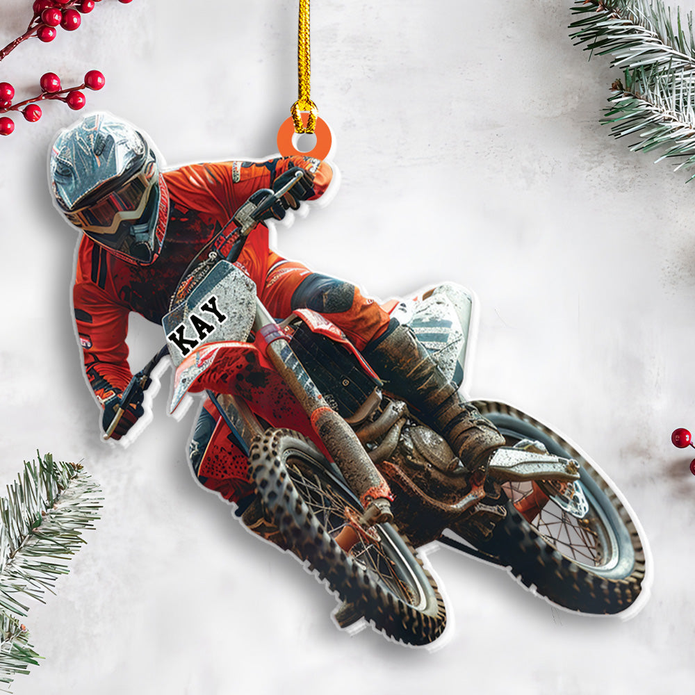 Petthouse | Personalized Motocross Racer Christmas 2d Flat Acrylic Ornament, Christmas Gift For Motocross Enthusiast