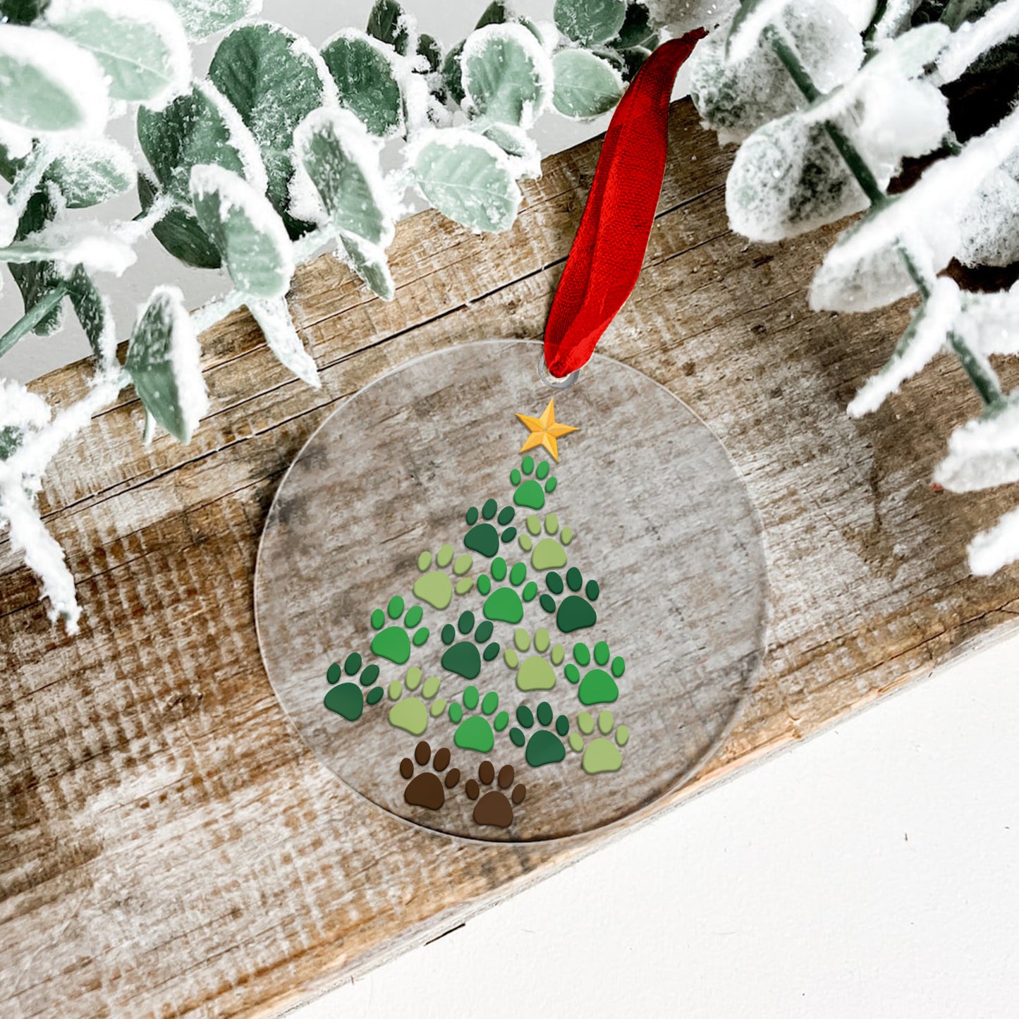 Petthouse | Glass Ornament, Dog Paw Footprint Christmas Tree, Puppy Christmas Gift