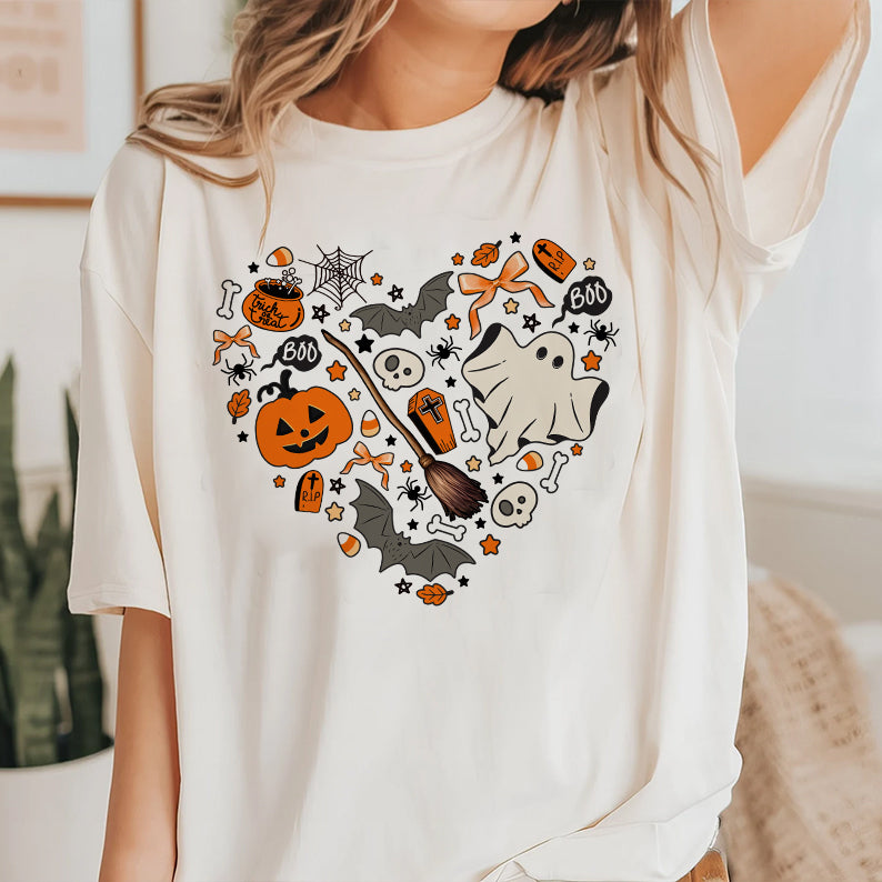 Petthouse | Cute Halloween Tshirt, Halloween Doodles Hearth Shirt Gift For Halloween Moms Shirt