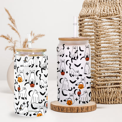 Petthouse | Ghost Cat Glass Can, Boo Ghost Cat Cup, Ghost Cat Spooky Vibes Mug, Ghost Cat Coffee Mug