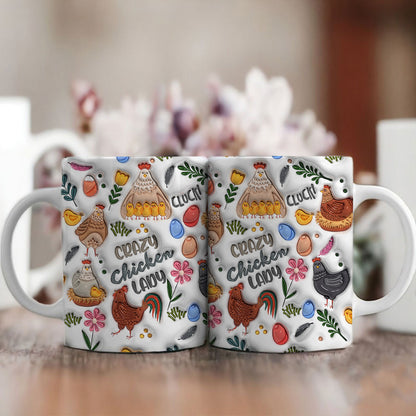 Petthouse | Crazy Chicken Lady Mug, Chicken Lady 3d Inflated Print Mug, Chicken Farm Mug, Chicken Lover