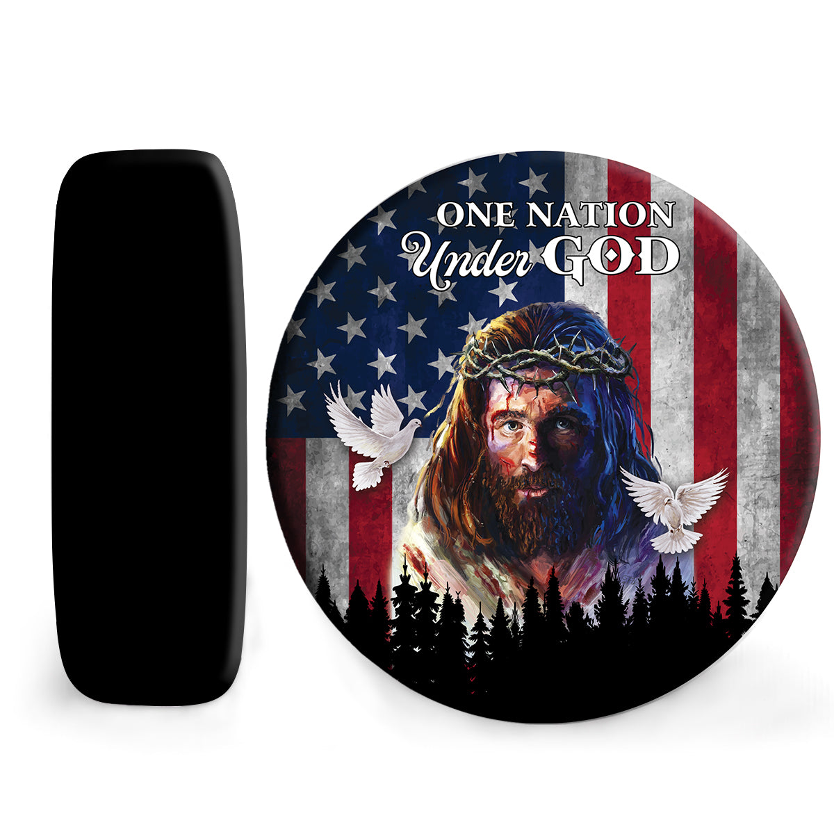 Petthouse | Jesus Portrait Jesus Painting Spare Tire Cover One Nation Under God American Flag Wheel Cover