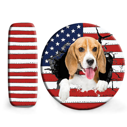 Petthouse | Beagle Dog American Flag Spare Tire Cover Dog Lover Wheel Cover Beagle Broken Wall Tire Cover