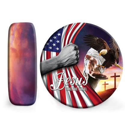 Petthouse | Jesus Take The Wheel Spare Tire Cover Jesus Christ Eagle American Flags God Bless