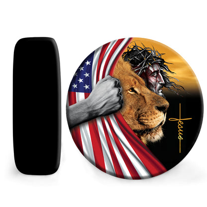 Petthouse | Jesus Lion Spare Tire Cover American Flag Tire Wrap Jesus Spare Tire Cover Christian Car Decor