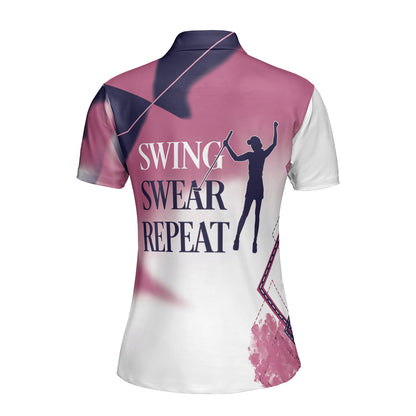 Petthouse | Golf Girl Player Polo Shirt Swing Swear Repeat Women Polo Shirt Golfer Girl Gift